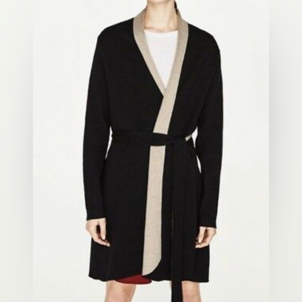 ZARA Knit Wraparound Belted Cardigan Jacket